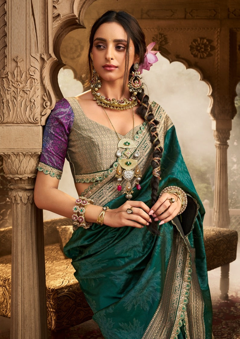 Exquisit Green Banarasi Silk Saree