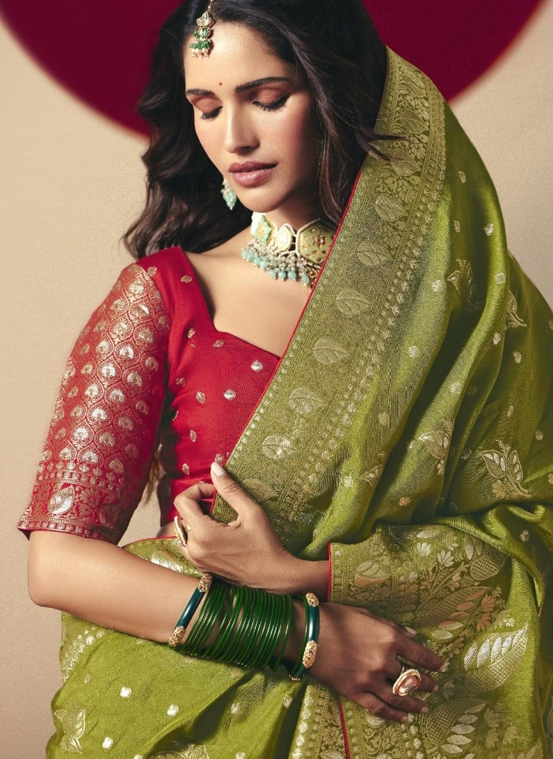 Magnificent Green And Maroon Banarasi Silk Saree