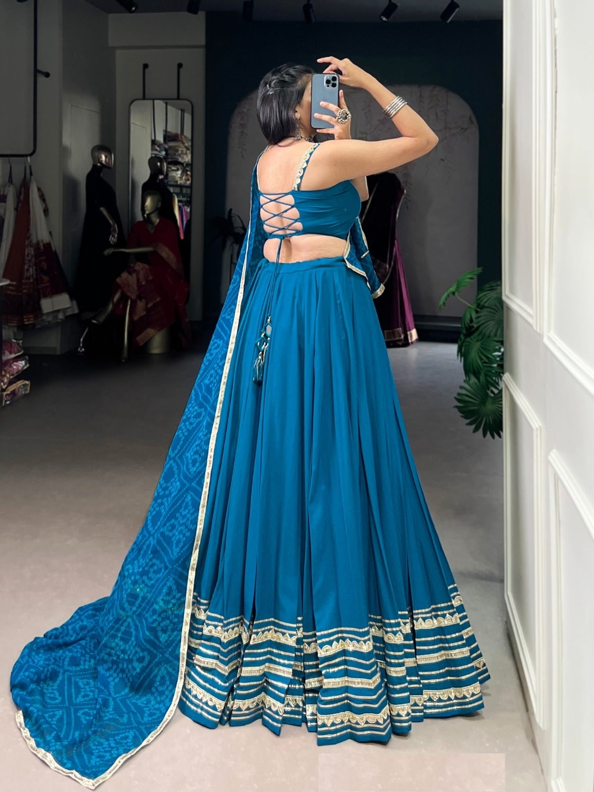 Opulent Teal Rayon Traditional Lehenga Set