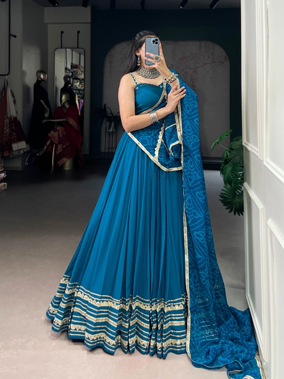 Opulent Teal Rayon Traditional Lehenga Set