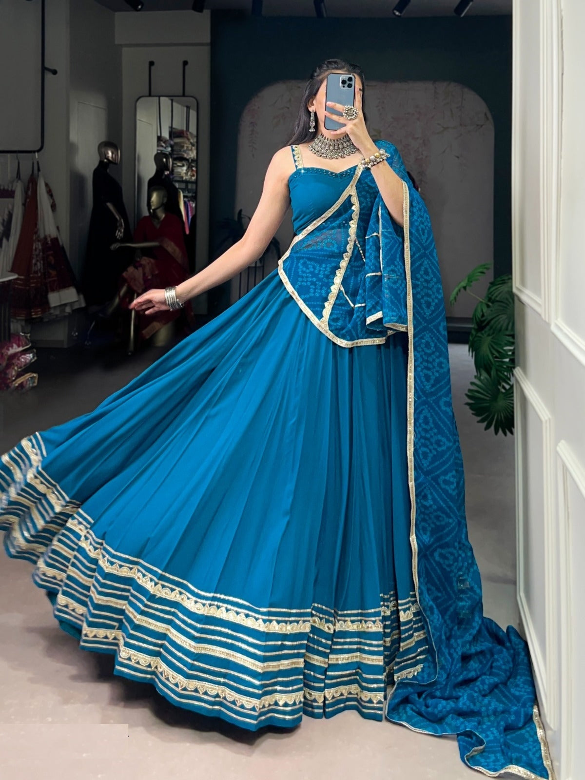 Opulent Teal Rayon Traditional Lehenga Set