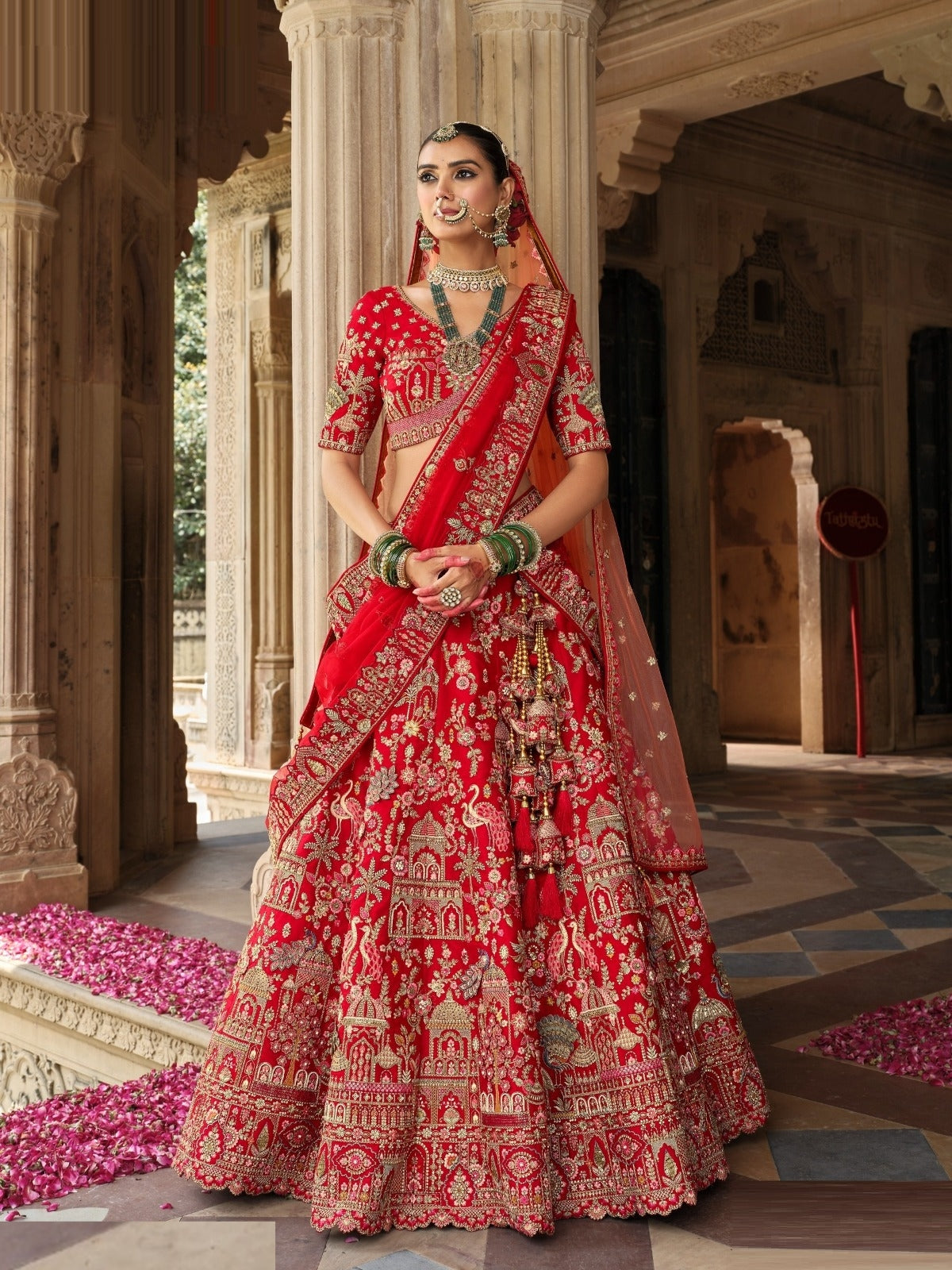 Chic Red Heavy Silk Bridal Lehenga Set