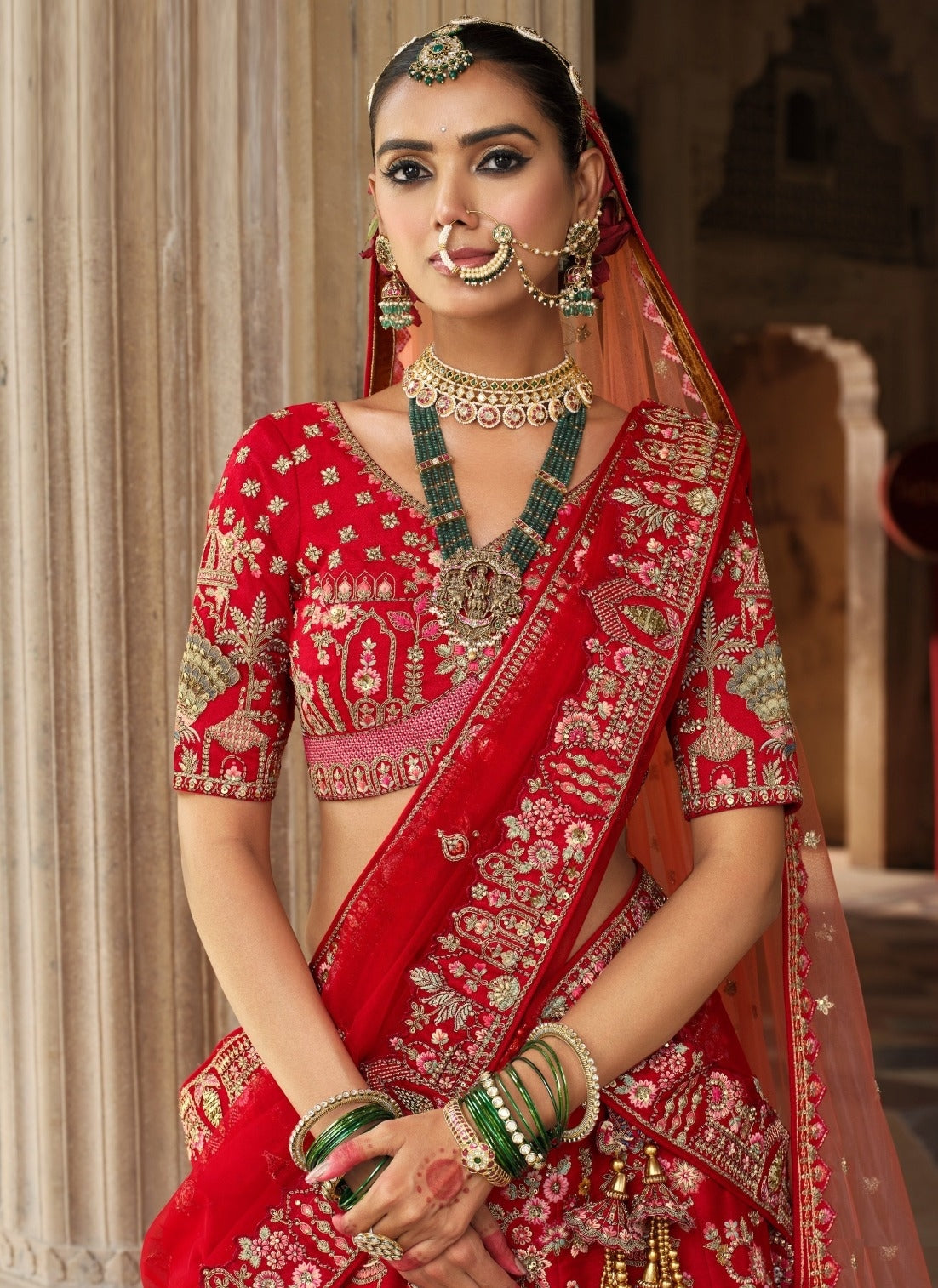 Chic Red Heavy Silk Bridal Lehenga Set