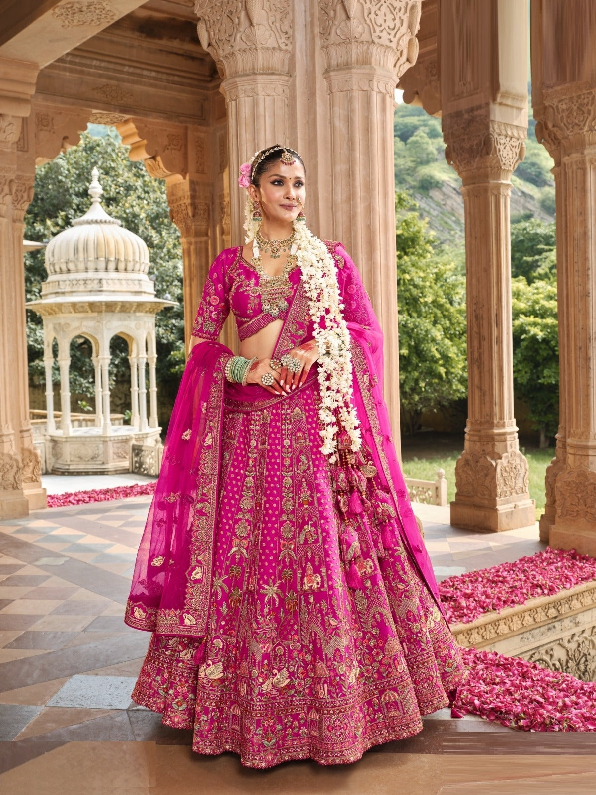 Luxurious Pink Heavy Silk Bridal Lehenga Set