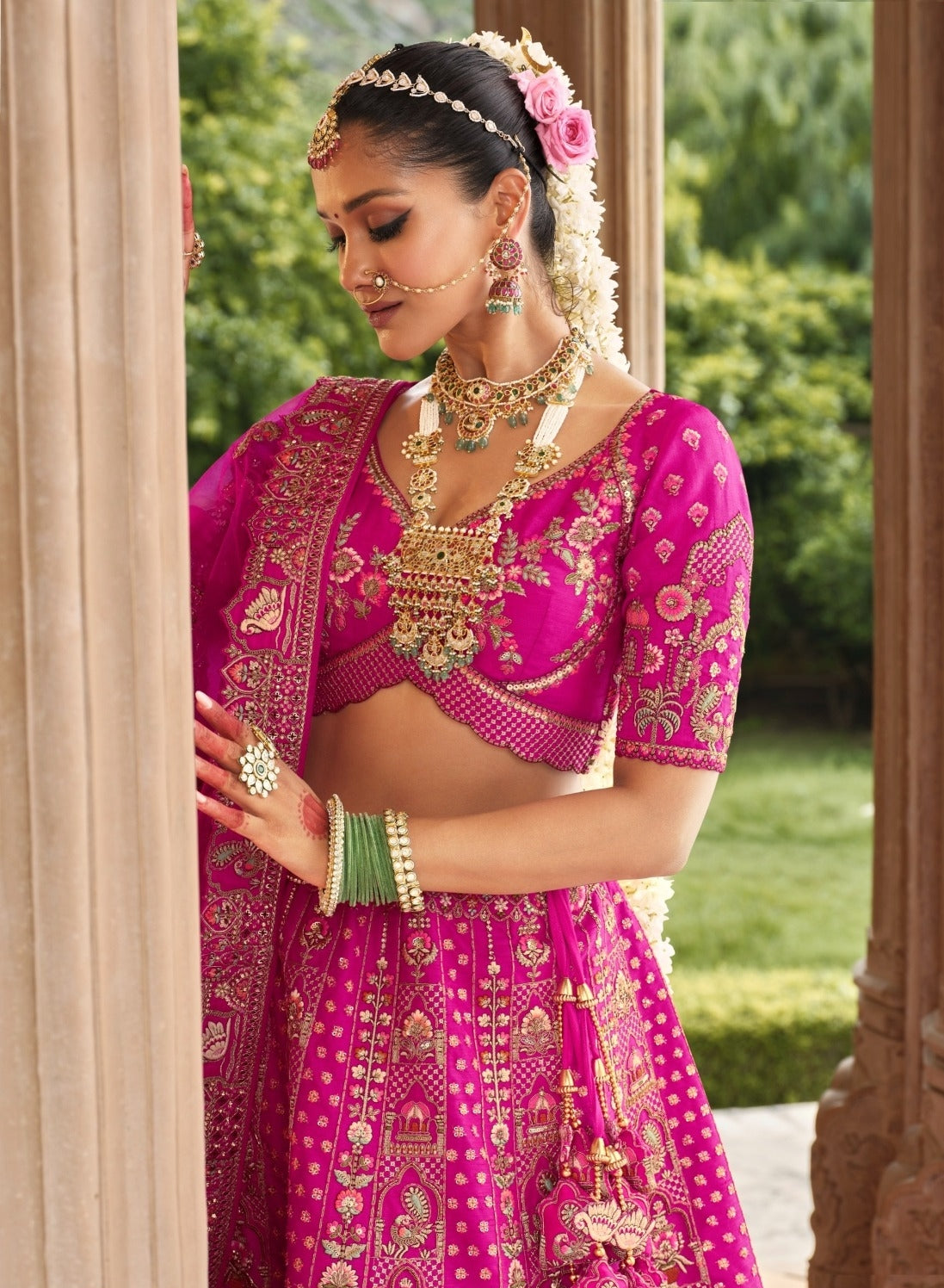 Luxurious Pink Heavy Silk Bridal Lehenga Set