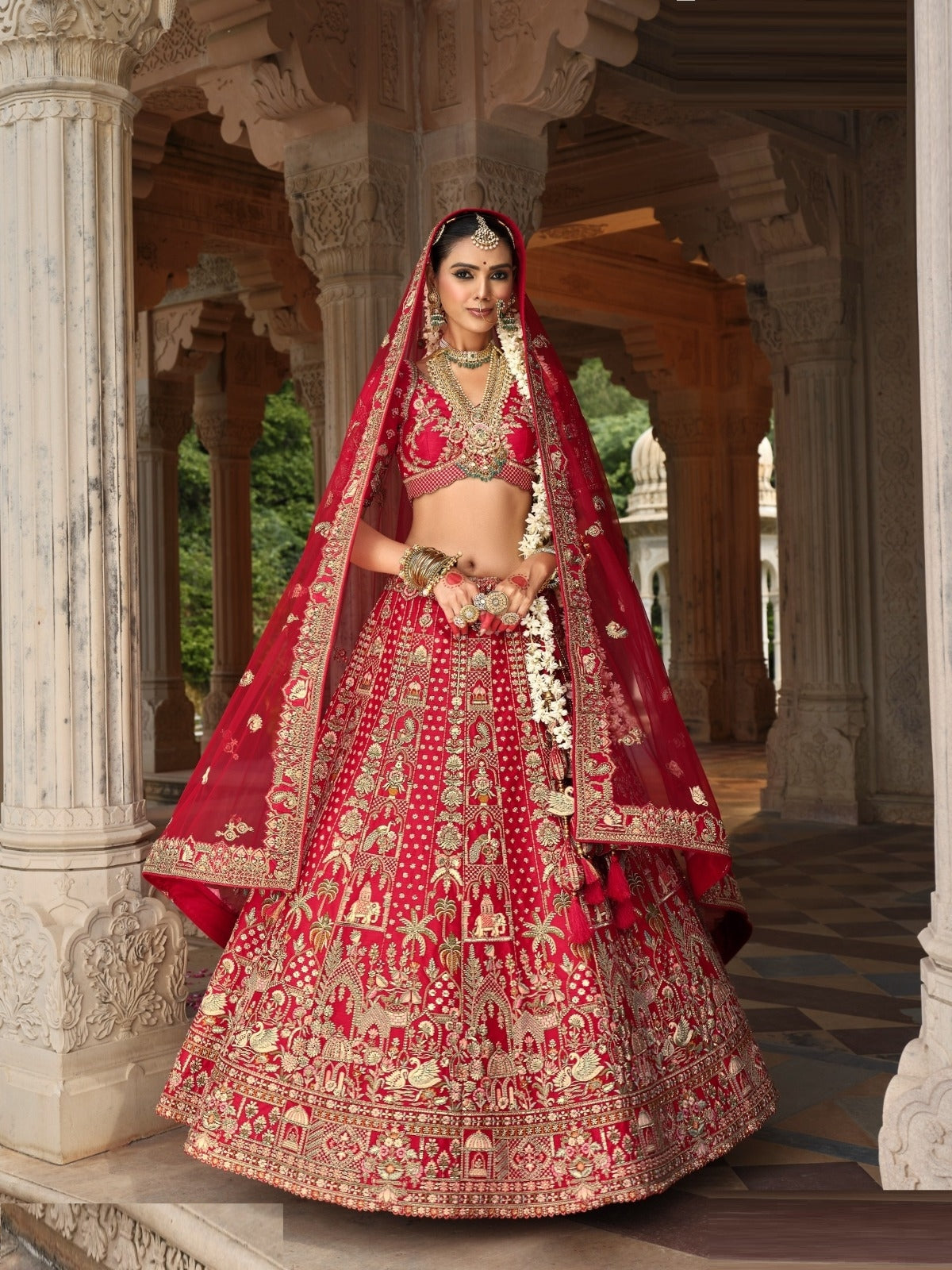 Refined Maroon Heavy Silk Bridal Lehenga Set