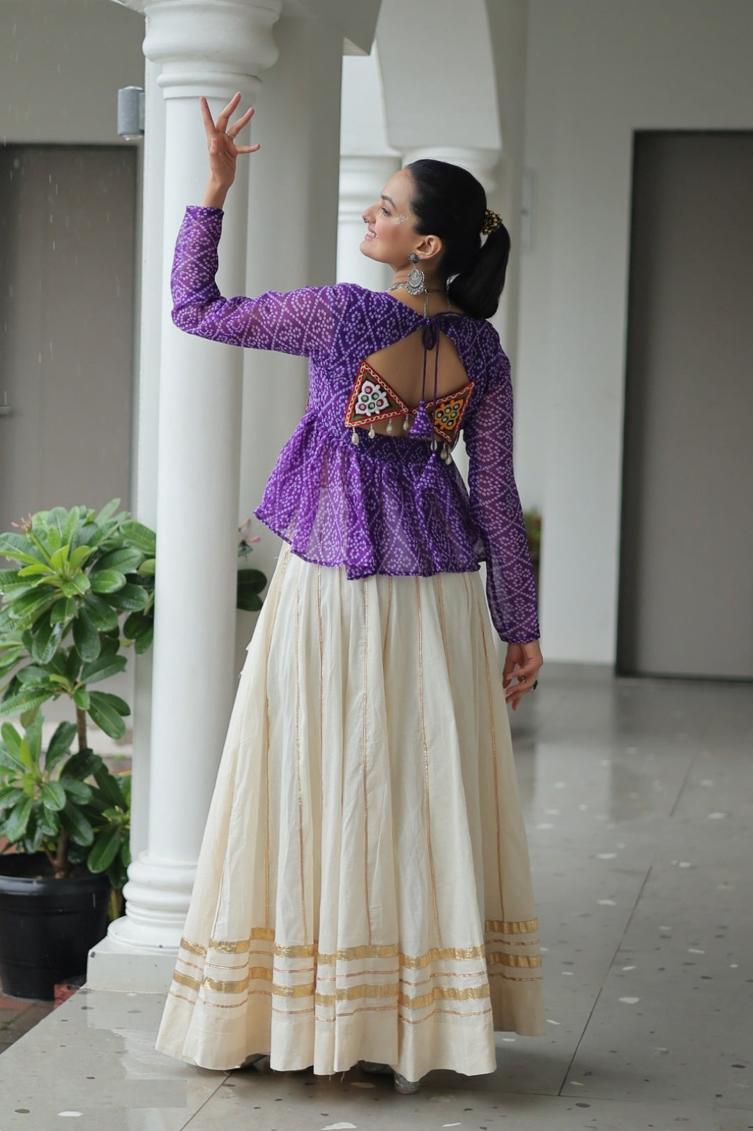 Dazzling Off White And Blue Cotton With Attractive Gota Patti Lace Work Festive Wear Lehenga Set