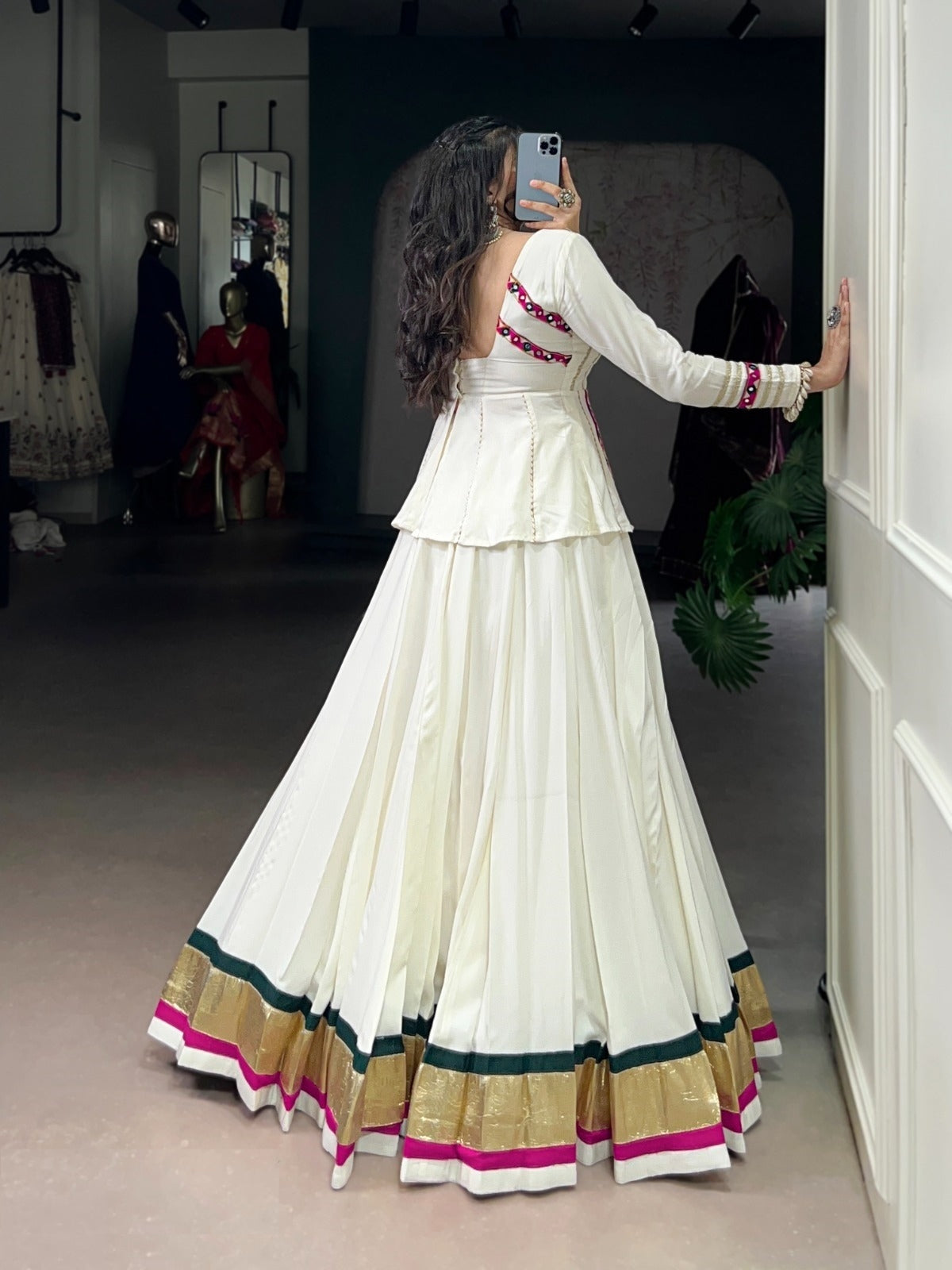 Flawless White Rayon Festive Wear Lehenga Set