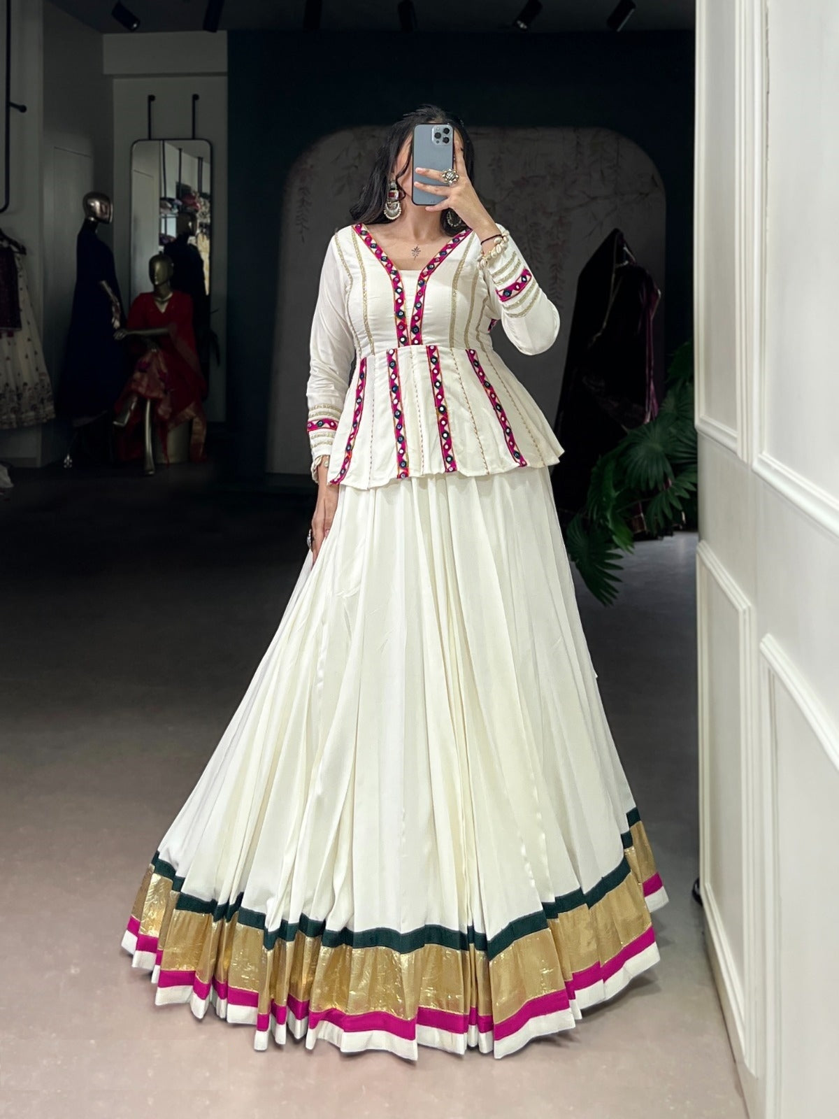 Flawless White Rayon Festive Wear Lehenga Set