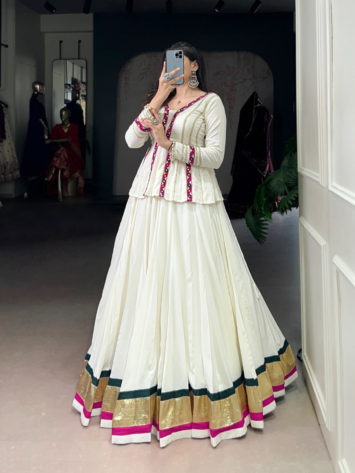 Flawless White Rayon Festive Wear Lehenga Set