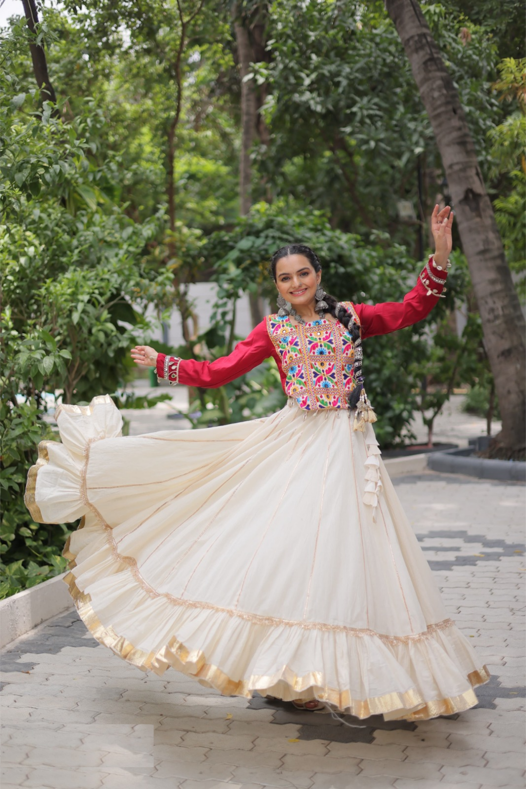 Glamorous Off White And Maroon Kora Cotton Festive Wear Lehenga Set