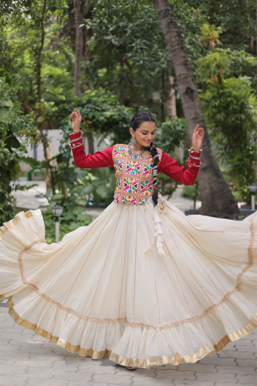 Glamorous Off White And Maroon Kora Cotton Festive Wear Lehenga Set