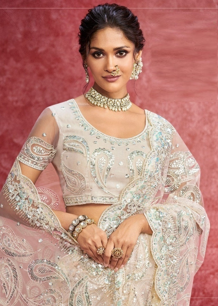 Iconic Off White Net Boutique Style Saree