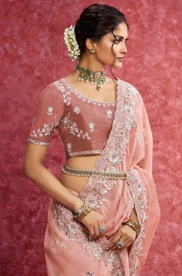 Sumptuous Peach Casio Silk Boutique Style Saree