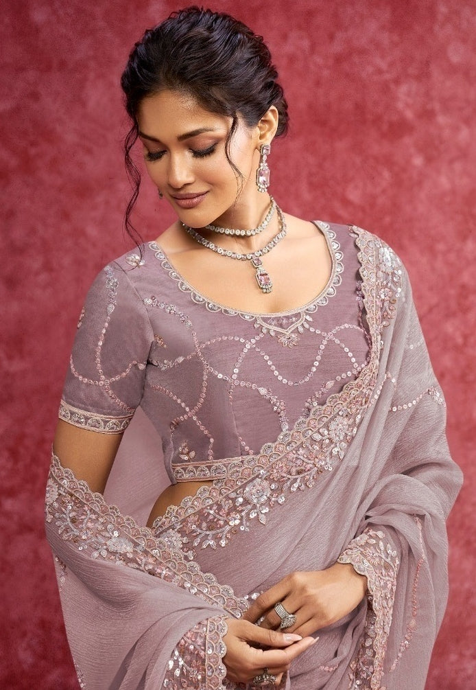 Couture Violet Banarasi Silk Boutique Style Saree