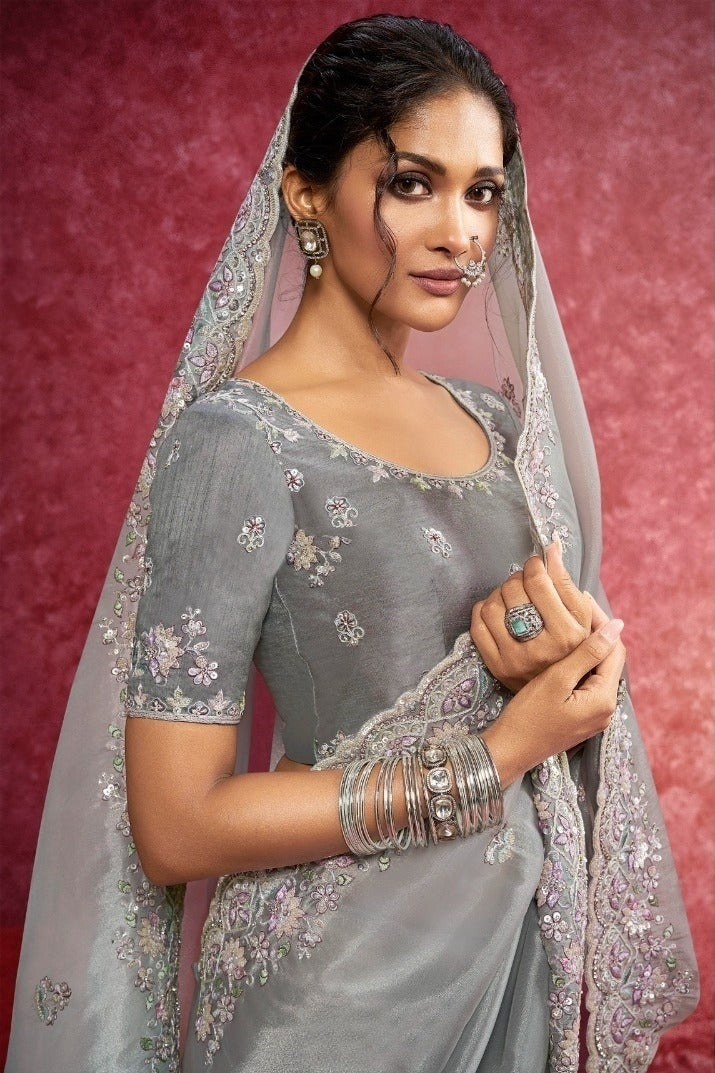 Tailored To Perfection Grey Silk Boutique Style Saree