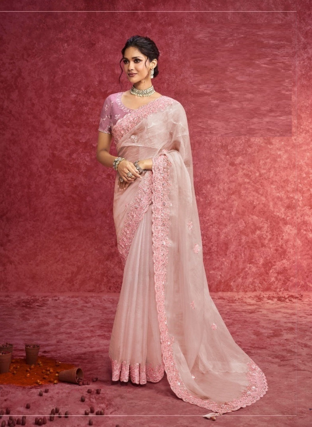 Amazing Light Pink Pure Weave Silk Boutique Style Saree