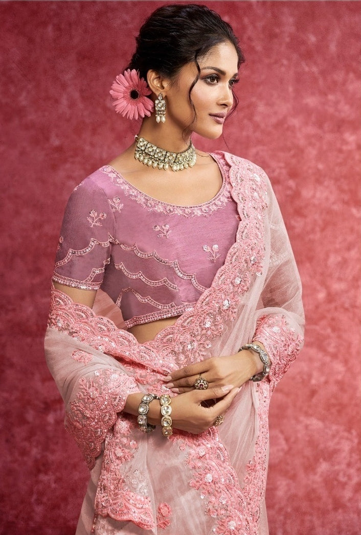 Amazing Light Pink Pure Weave Silk Boutique Style Saree