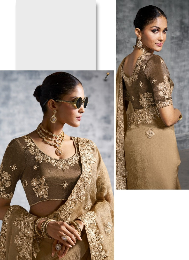 Iconic Brown Tissue Tissue Saree