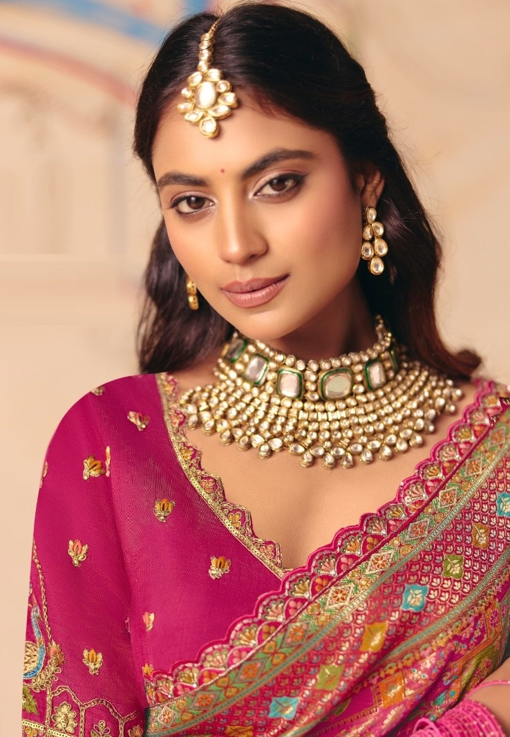 Effortless Pink Dola Zari Silk Bridal Saree