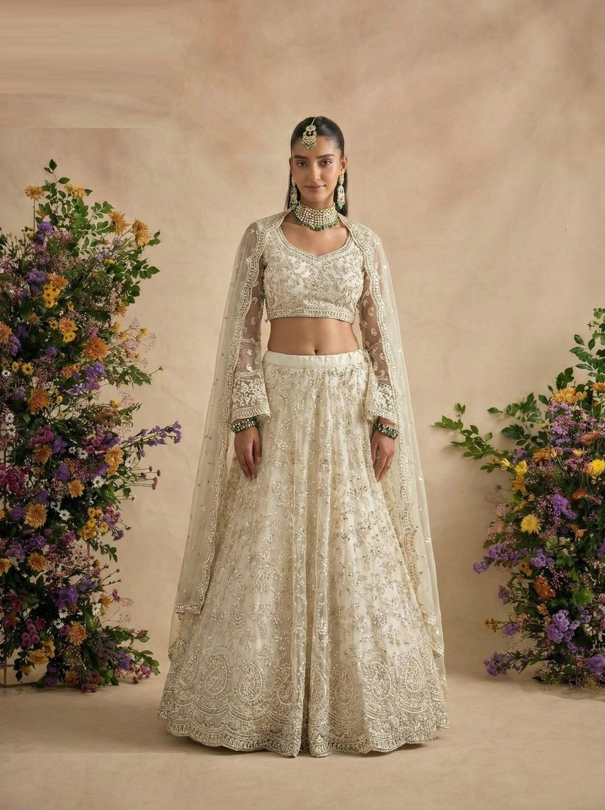 Tailored-To-Perfection White Net With Embroidery Work Reception Lehenga