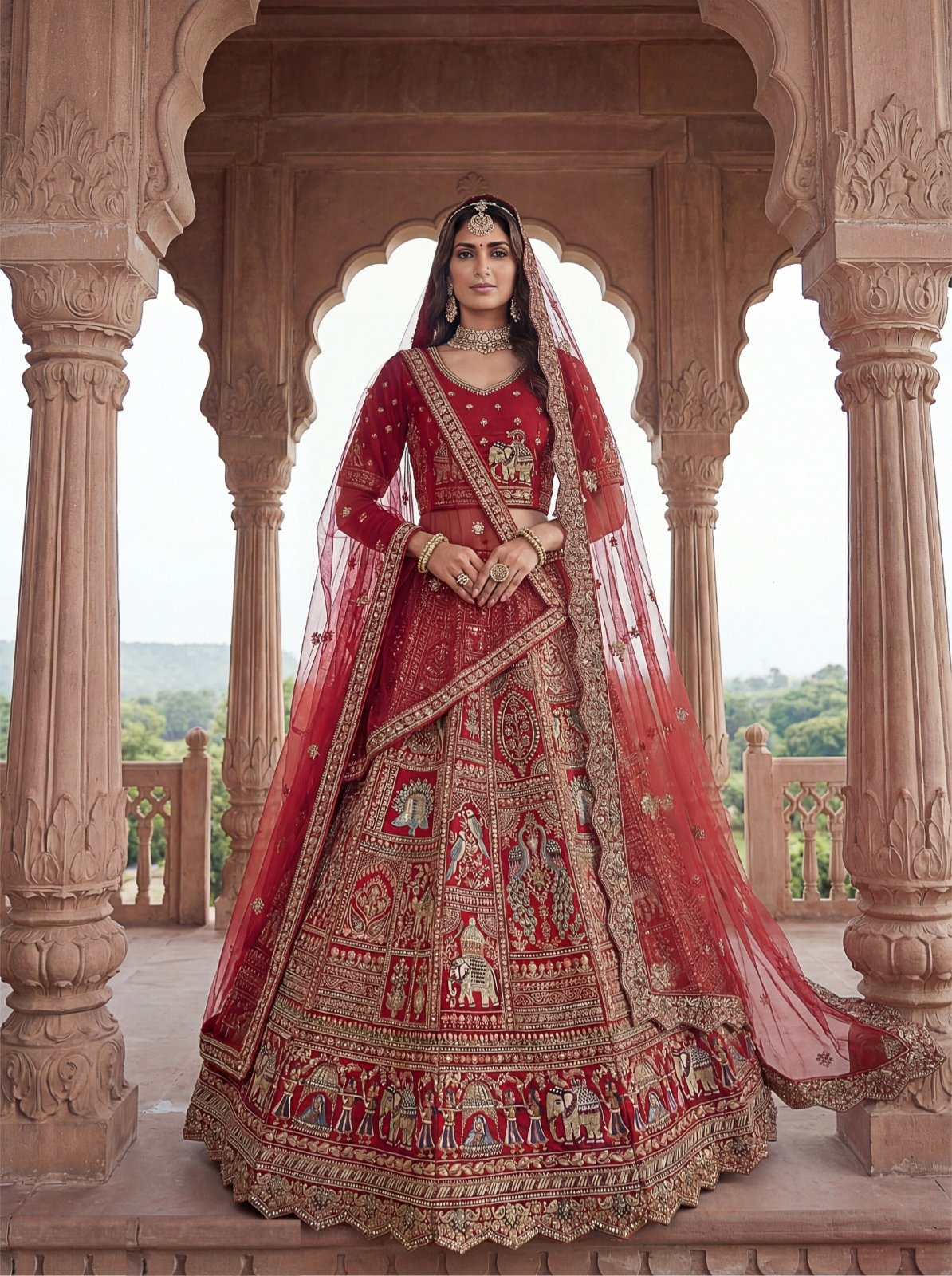 Gleaming Maroon Silk Bridal Lehenga