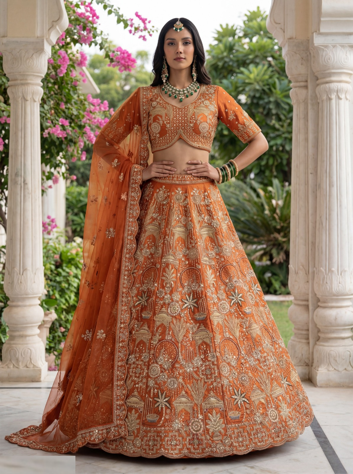 Contemporary Rust Silk Bridal Lehenga