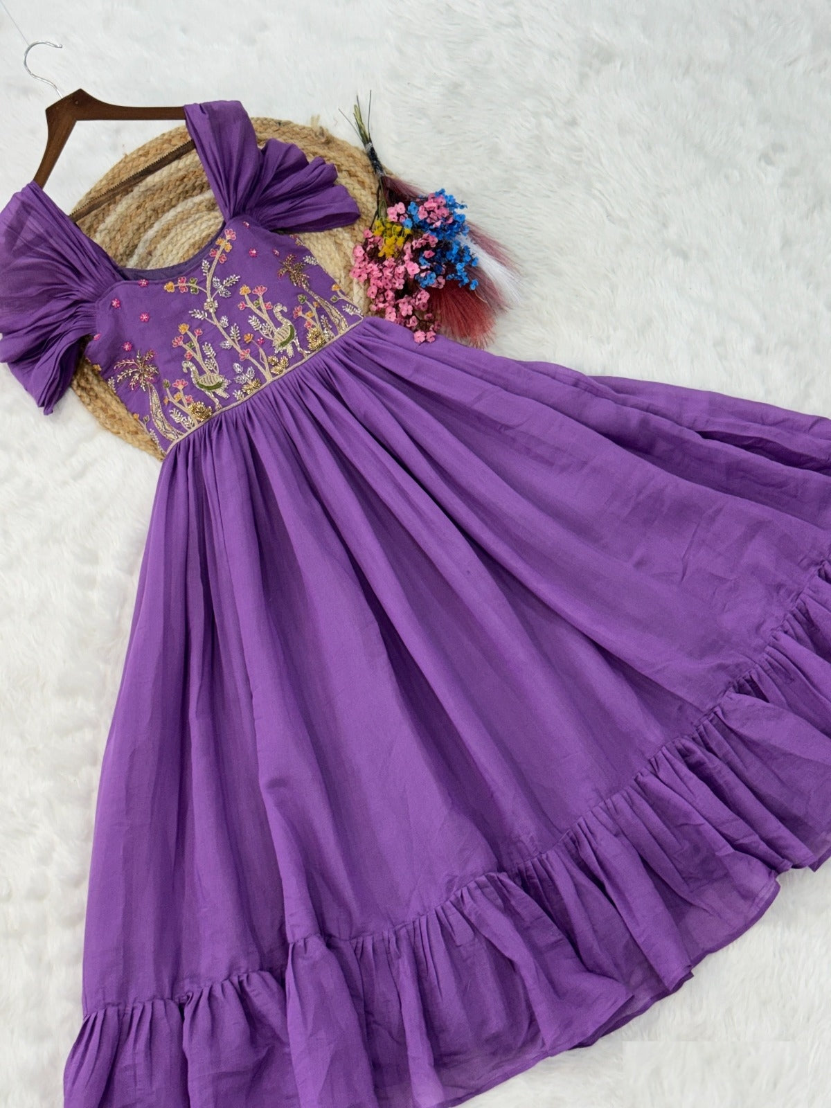 Women Lilac Mal Chanderi Floor Length Gown