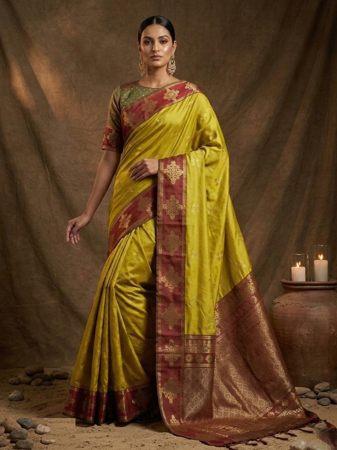 Women Lime Yellow Silk Traditional Saree