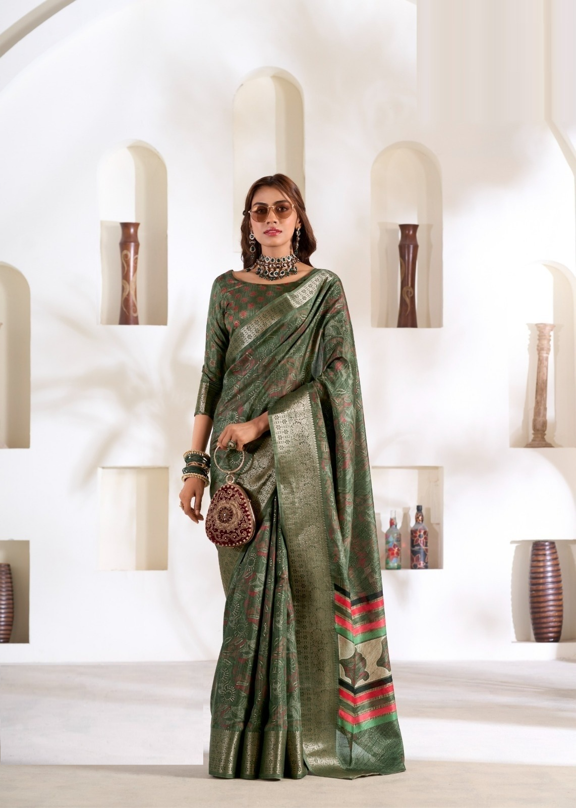 Women Green Silk Traditional Saree