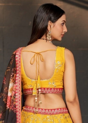 Elegant Yellow Georgette Glittering Shining Lehengas