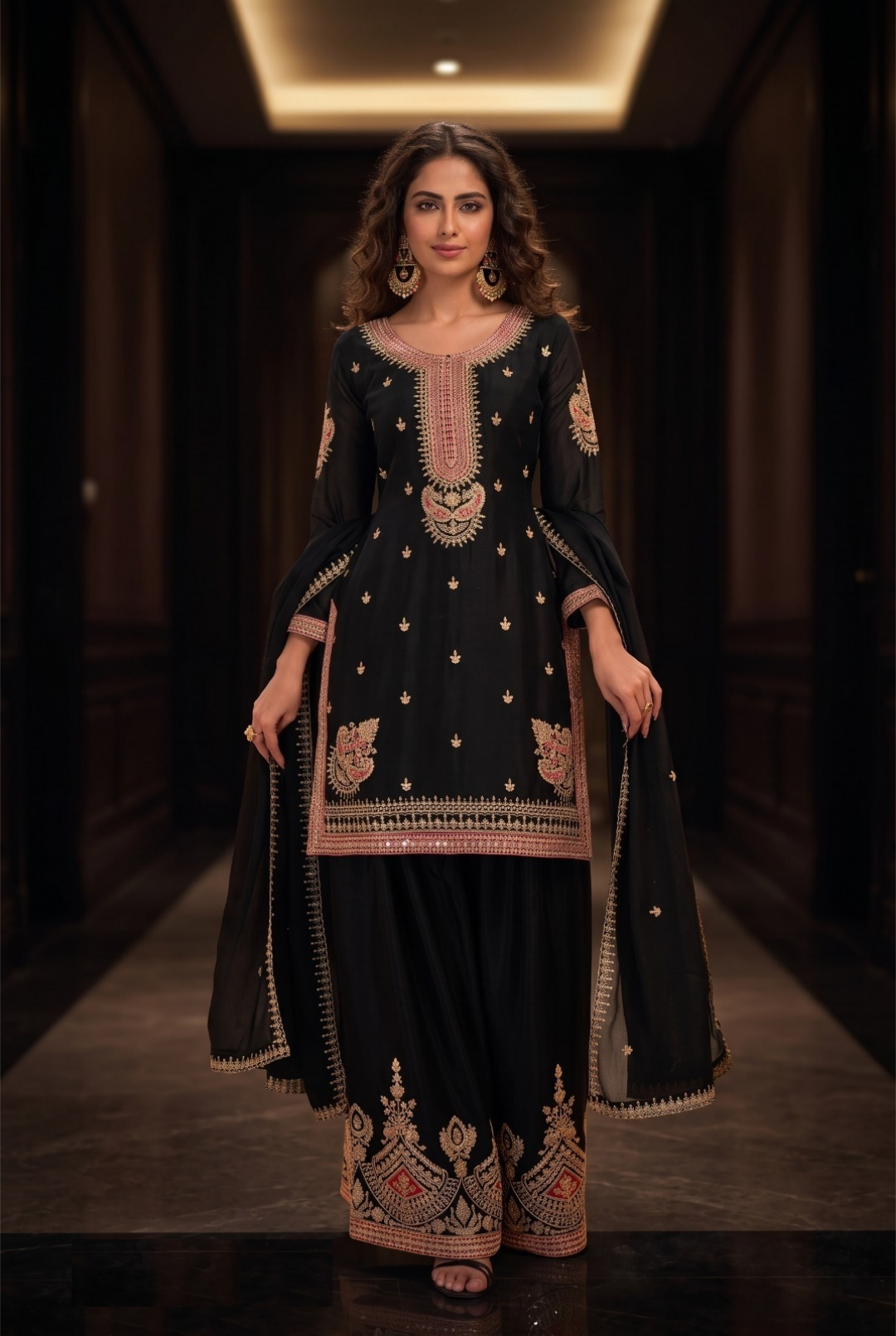 Exquisite Black Chinon Farshi Salwar Set
