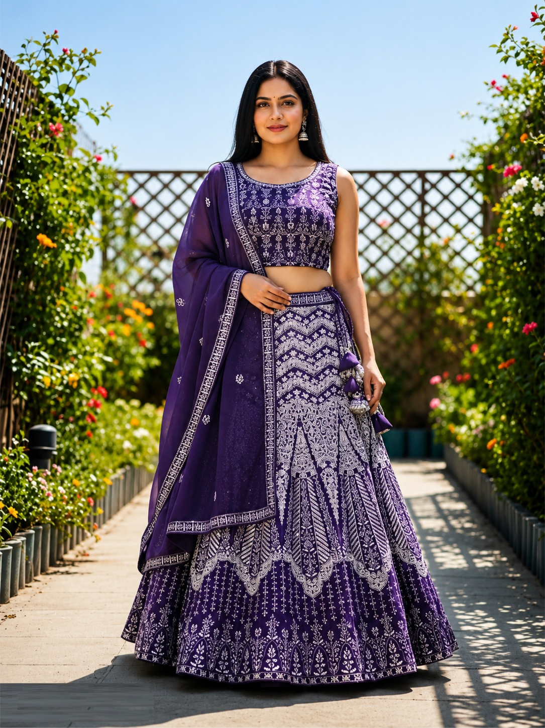 Women Purple Georgette Reception Lehenga