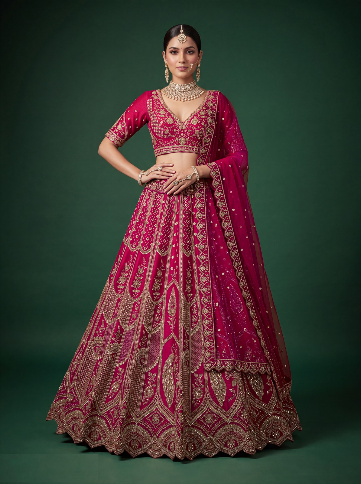 Breathtaking Pink Silk Zari Embroidery Sequins Work Bridal Lehenga