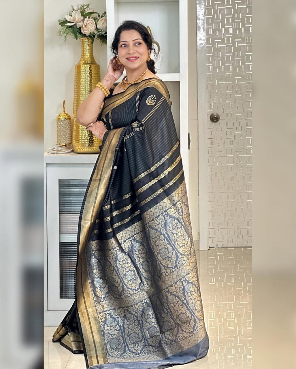Stylish Black Silk Saree