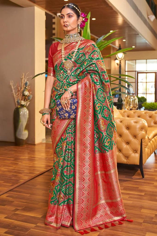 Women Green And Red Silk Saree