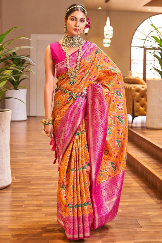 Women Orange And Pink Silk Saree