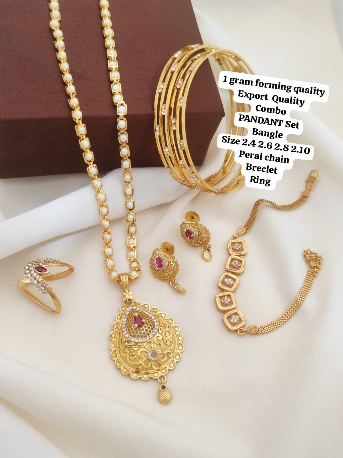 Imperial Icons Gold Forming Combo Sets That Include A Pendant With A Matching Chain, Earrings, Bangles, And A Bracelet