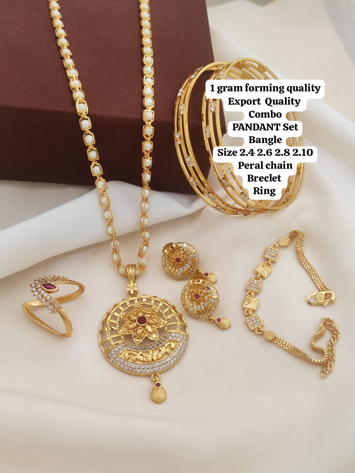 Exquisite Elegance Gold Forming Combo Sets That Include A Pendant With A Matching Chain, Earrings, Bangles, And A Bracelet