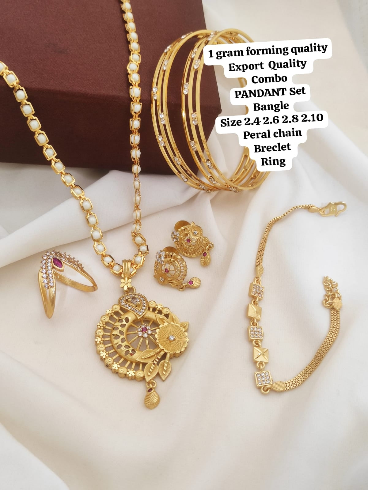 Best Bijoux Gold Forming Combo Sets That Include A Pendant With A Matching Chain, Earrings, Bangles, And A Bracelet