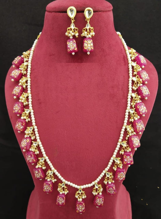 Elegant Meenakari Dark Pink Necklace Set