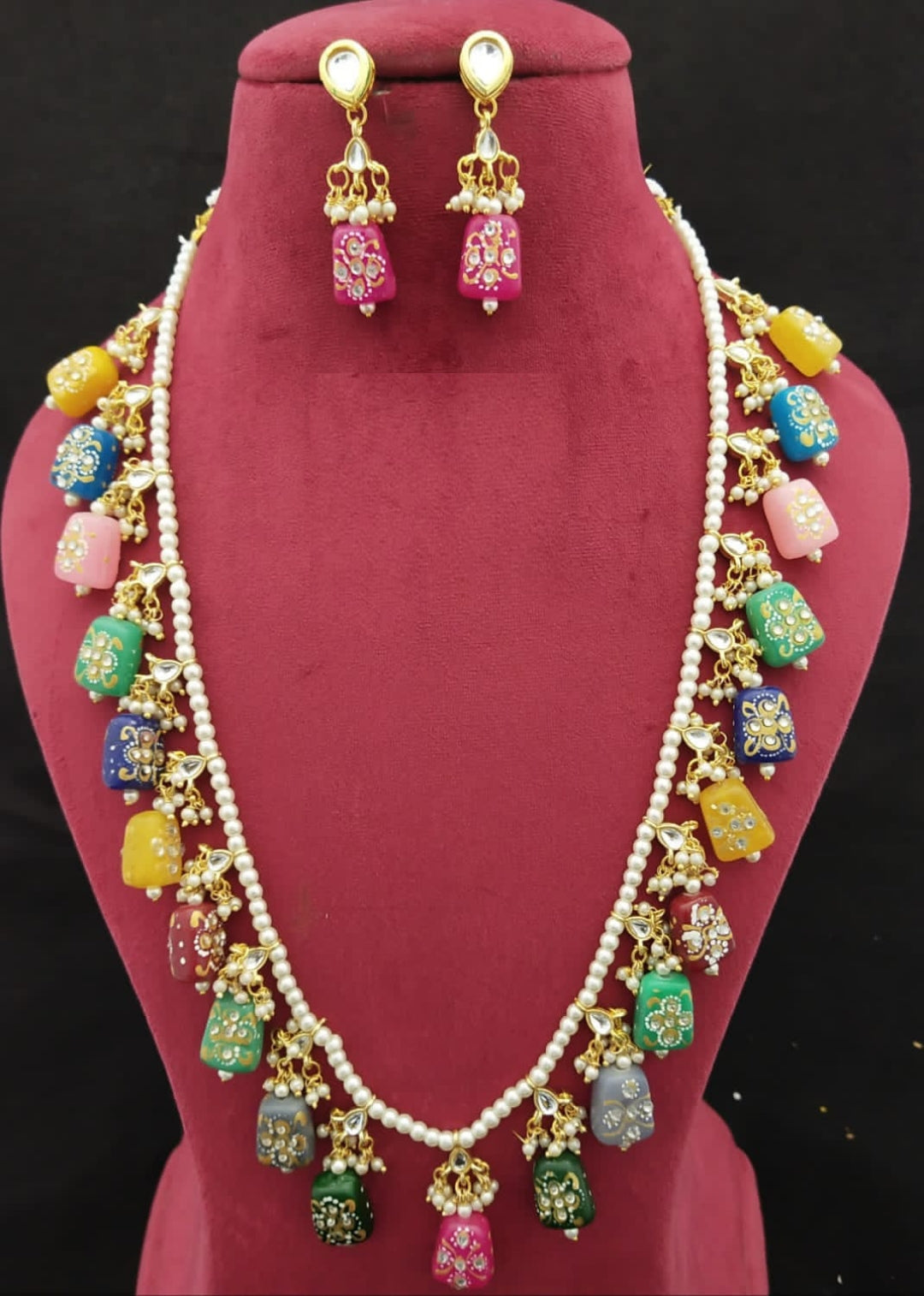 Elegant Meenakari Multicolor Stone Necklace Set