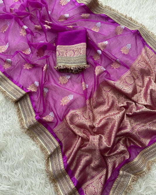 Understated Purple Banarasi Kora Dybel Saree