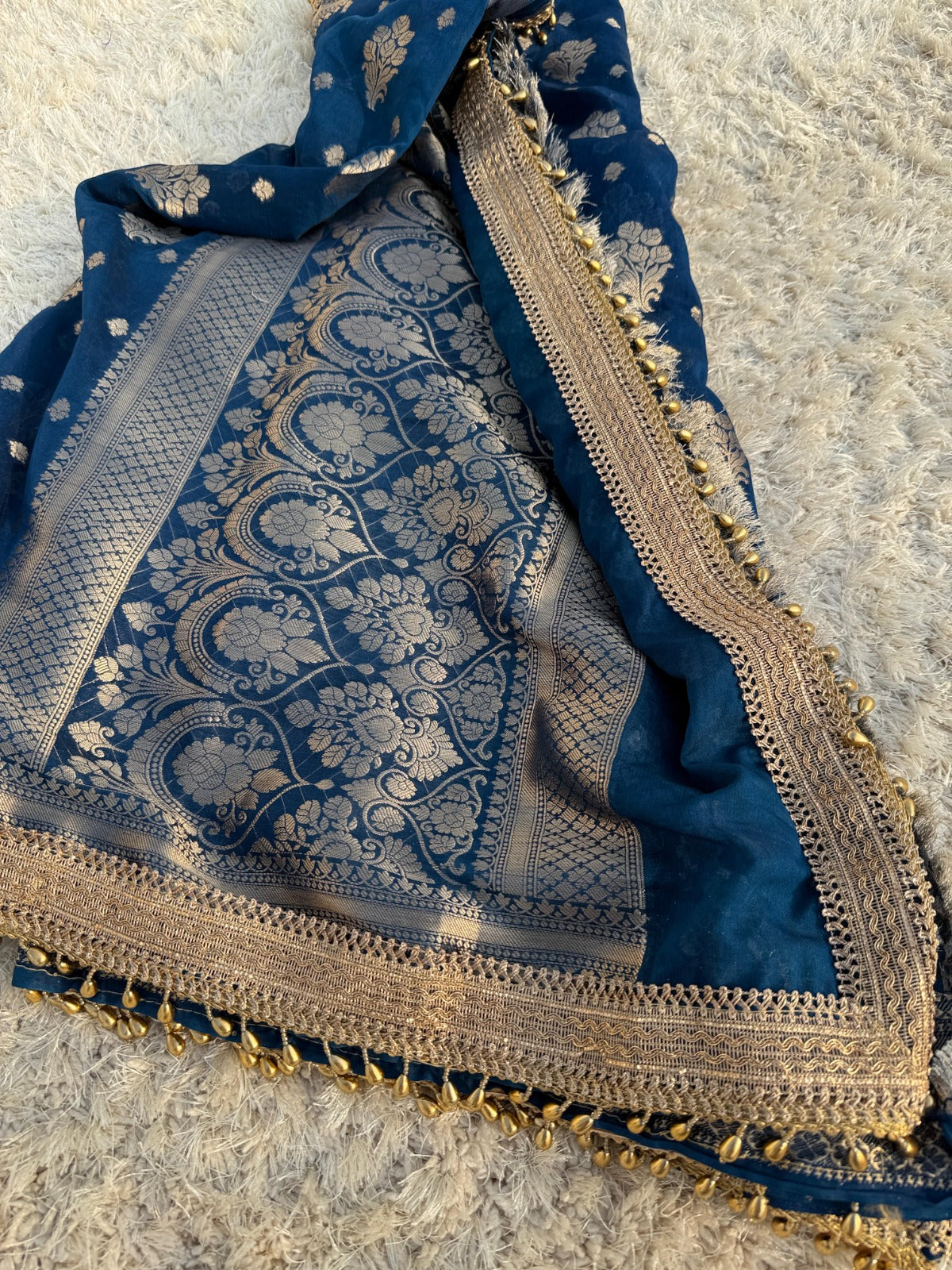 Exquisite Navy Blue Banarasi Soft Georgette Saree
