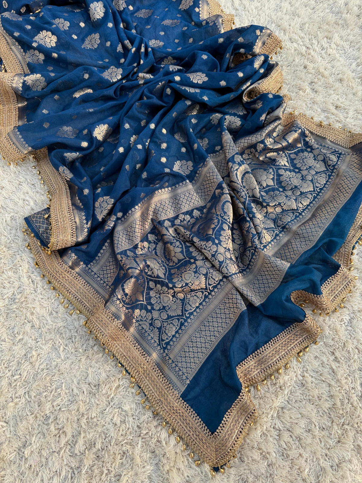 Exquisite Navy Blue Banarasi Soft Georgette Saree