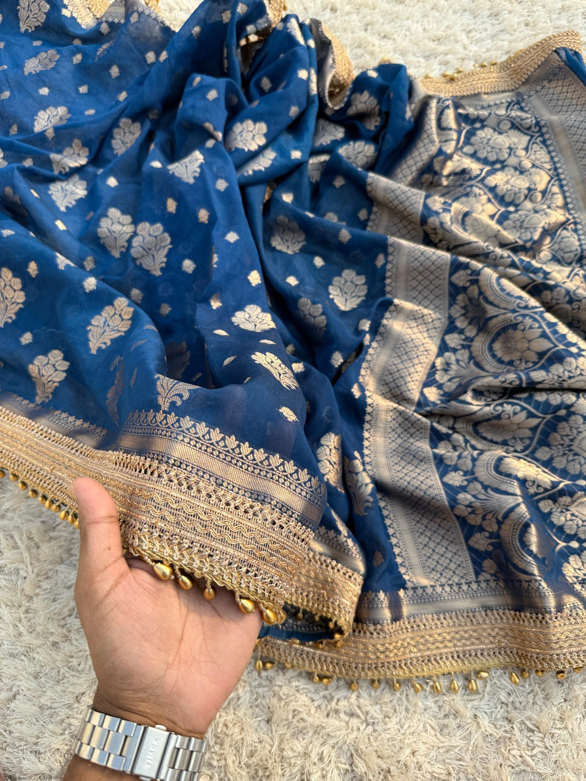 Exquisite Navy Blue Banarasi Soft Georgette Saree
