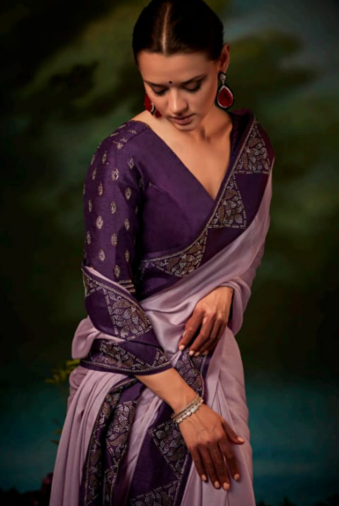 Enchanting Purple Premium Febric With Embroidery Or Swrovski Work Saree