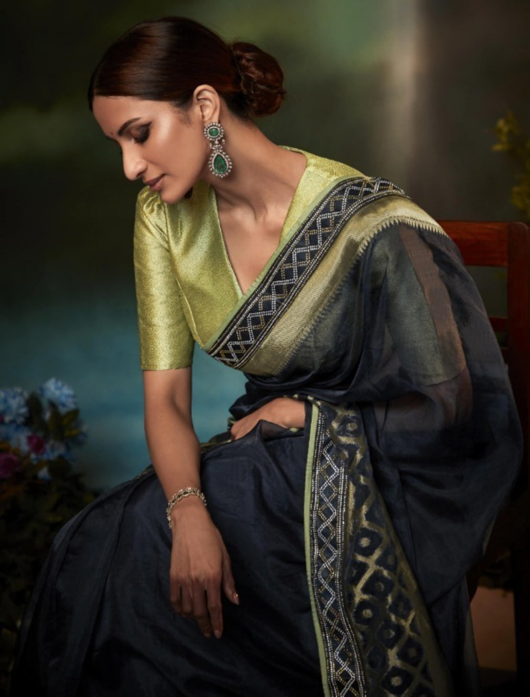 Effortless Black Premium Febric With Embroidery Or Swrovski Work Saree