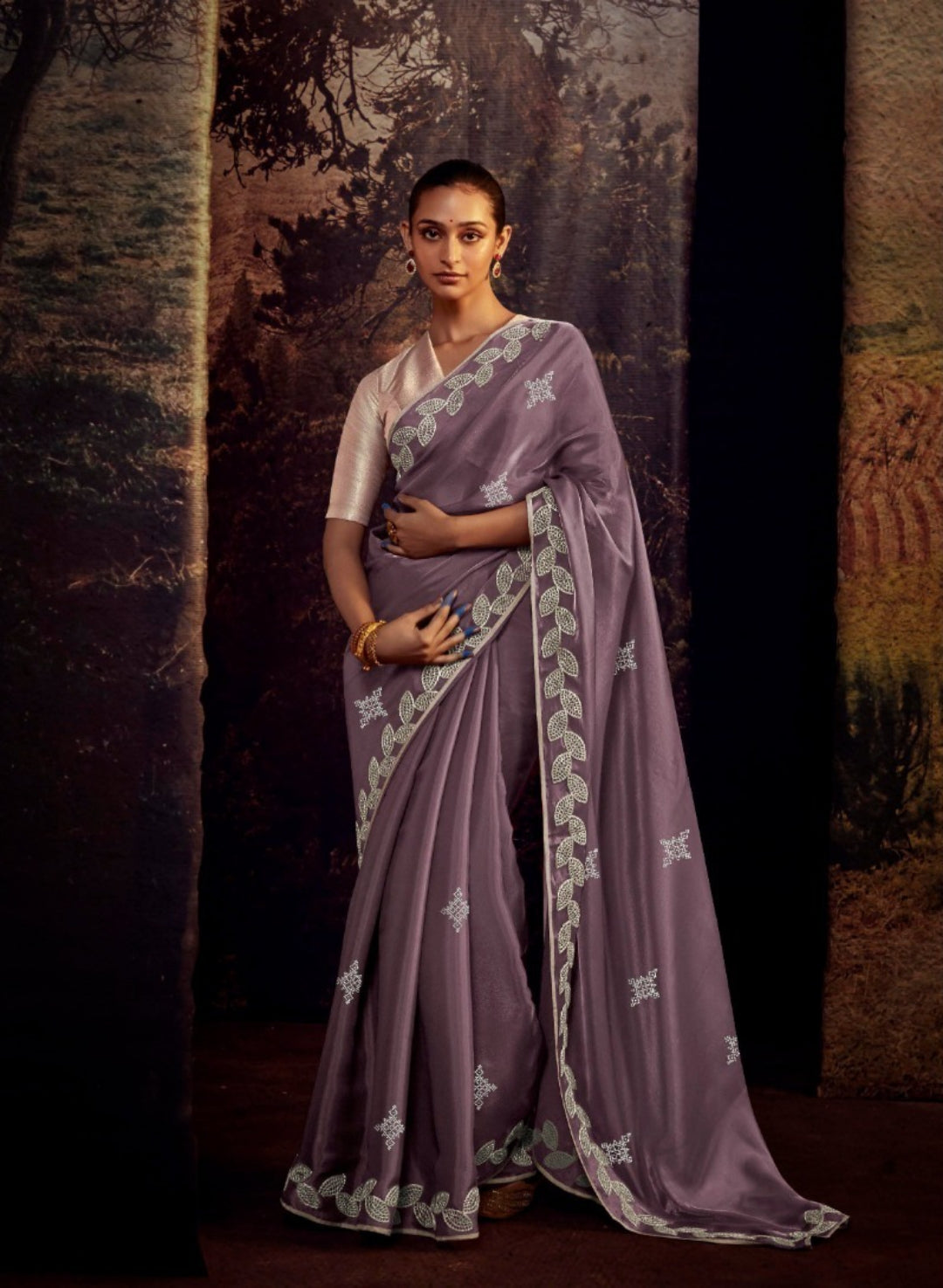 Sublime Violet Premium Febric With Embroidery Or Swrovski Work Saree