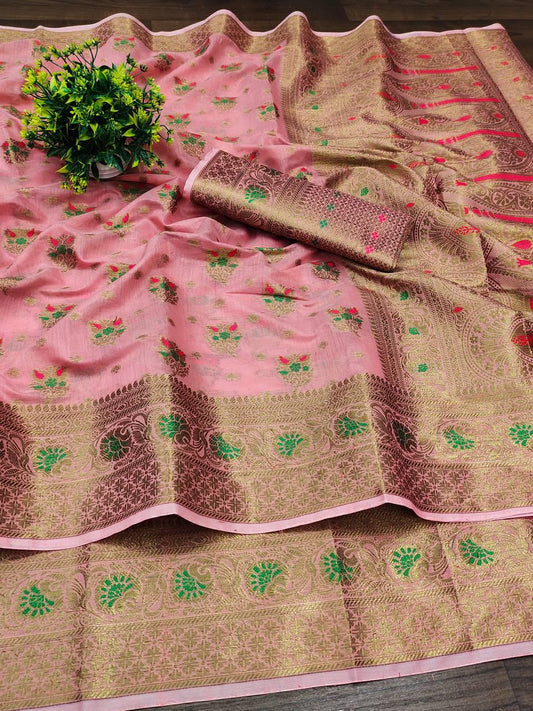 Women Beautiful Pink Soft Silk Paithani Saree